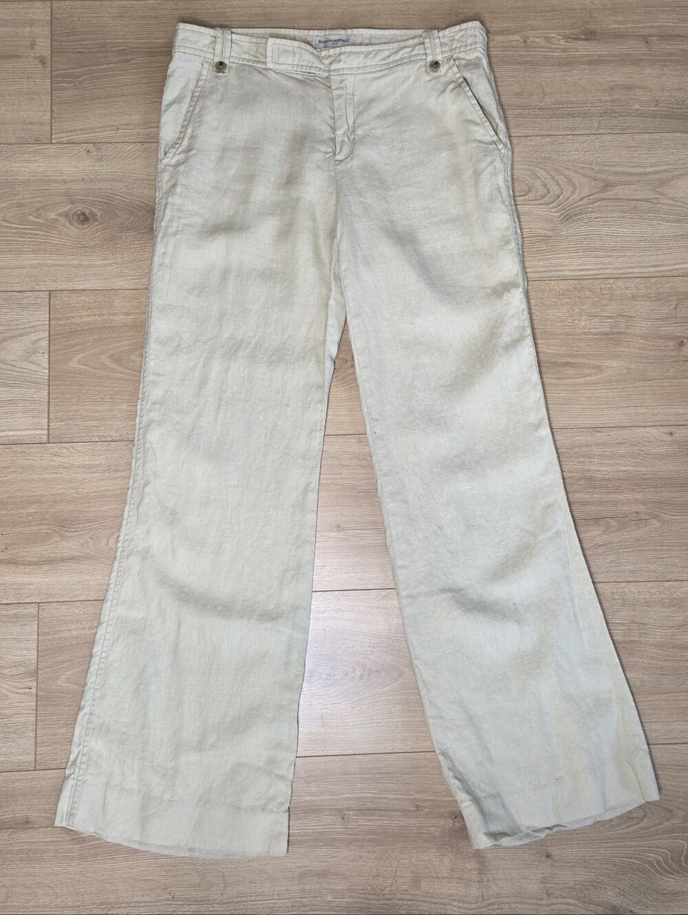 Banana Republic 100% Linen Wide Leg Pants Women's Size 10 Tan Neutral Coastal